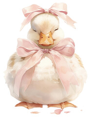 Sticker - PNG Adorable duckling with pink bows