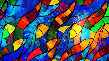 Fototapete - Stained glass texture creating a pattern of colorful shapes and lines