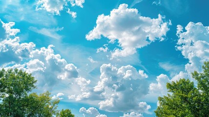 Wall Mural - ideal backdrop of blue sky white clouds and trees