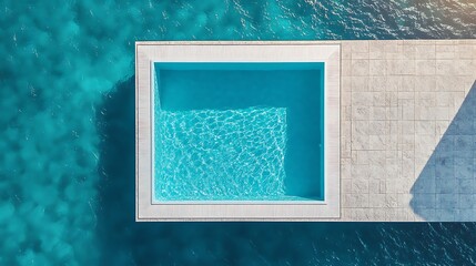 Wall Mural - Aerial View of a Small Swimming Pool Beside a Larger Body of Water