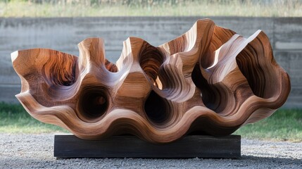 Abstract Wooden Sculpture with Intricate Curves and Hollows