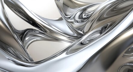 Abstract art 3D background with curved wavy smooth surfaces and glossy silver metallic parts made from matte black plastic