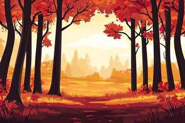 Wall Mural - Flat design of autumn forest landscape background vector illustration