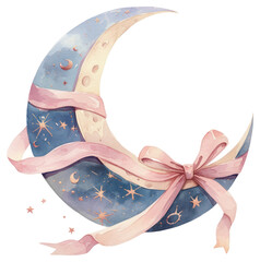 Sticker - PNG Whimsical crescent moon with ribbon