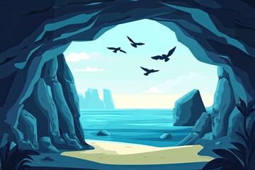 Wall Mural - Flat design of cave landscape background vector illustration