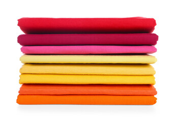 Poster - Stack of clean colorful t-shirts isolated on white