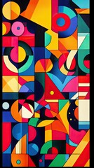 Wall Mural - Vibrant abstract artwork featuring geometric shapes and bold colors, perfect for modern design and creative projects.
