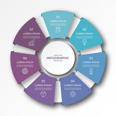 Wall Mural - Infographic circular diagram with 7 options, parts. Seven-step process chart with colorful segments, applicable for data visualization, presentation, business infographics.