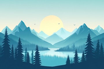 Flat design of glacial valley landscape background vector illustration