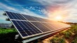© Inkreatif - Solar panels in a field with a sunset sky.