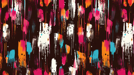 Fototapete - Urban fashion design: colorful dripping paint splashes on dark background in abstract seamless pattern