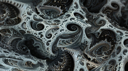 Poster - Metallic fractal pattern with intricate details is creating a complex and abstract background