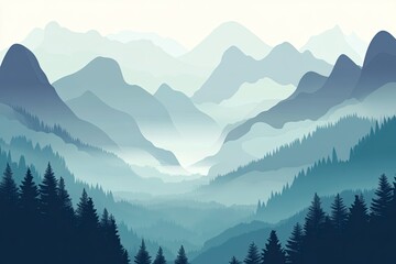 Wall Mural - Flat design of misty mountains landscape background vector illustration