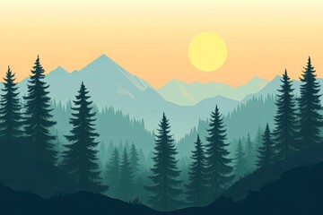 Wall Mural - Flat design of pine forest landscape background vector illustration