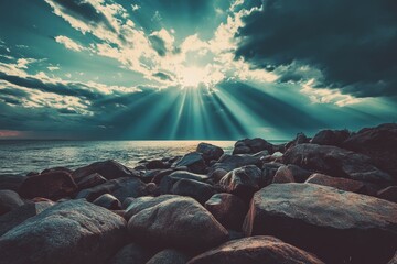 Poster - Seashore scenery with rocky shores in Lahemaa natural park.