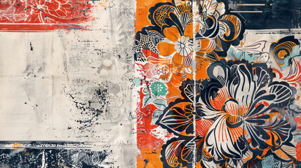 Poster - Vintage and artistic design with abstract floral pattern and grunge texture in the background