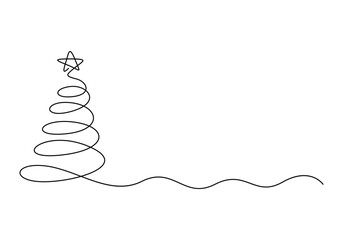 Wall Mural - Vector illustration of Christmas tree continuous one line drawing 