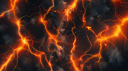 Aufkleber - Intense orange glow illuminates the dark grey clouds with lighting