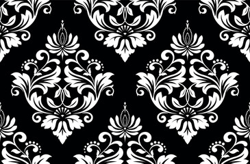 Wall Mural - Floral pattern. Vintage wallpaper in the Baroque style. Seamless vector background. White and black ornament for fabric, wallpaper, packaging. Ornate Damask flower ornament.