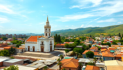 Aerial view of church and market of Tlacolula in Central Valleys of Oaxaca, Mexico isolated with white highlights, png