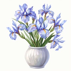 Wall Mural - 
irises in a vase on the table illustration on a white background