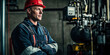 © Lila Patel - Middle-aged Caucasian man in overalls and a hardhat, inspecting machinery in an industrial setting.