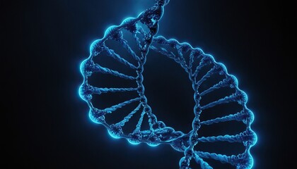 3D Rendered Illustration, visualisation of a DNA double helix. DNA Strand in Blue Light Abstract 12