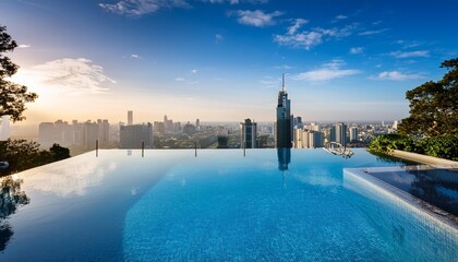 Sticker - Luxurious infinity edge pool overlooking city skyline