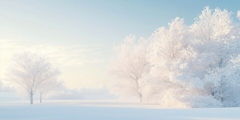 Winter landscape with snow covered trees in snow white colors fantastic colorful scene with picturesque blue clear sky.  Christmas winter background. Surreal winter landscape with fluffy trees