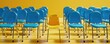 © original logo - One yellow chair stands out among a row of blue chairs. Concept of uniqueness, individuality, and standing out from the crowd.