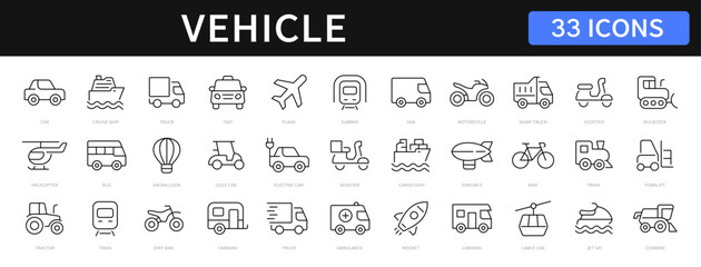 Wall Mural - vehicle thin line icons set. transport sign. vehicle editable stroke icons collection. vector illust