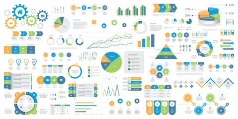 Aufkleber - set business infographic design. with graph chart timeline and option process steps for presentation. flat vector illustration design element  
