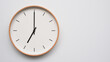 © RilakkuMaxx - Minimalist wooden Wall Clock on White Wooden Surface with Space for Text – Time Set at 19.00/07.00