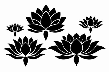 Poster - A set of beautiful fresh lotus flowers silhouette