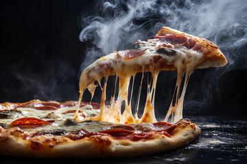 Poster - Hot and Cheesy Pepperoni Pizza with Steam