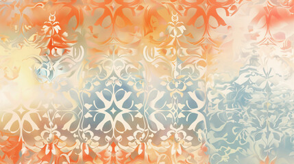 Aufkleber - Orange and blue damask pattern forming a floral background ideal for design