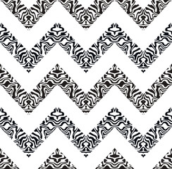 Wall Mural - zig zag geometric zebra skin pattern design, scarf, carpet, wallpaper, bandana, rug, textile fabric pattern, wild animal texture tiger. Abstract vector fashion art wild skin. wavy exotic texture