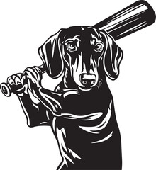 Canvas Print - Dachshund Dog Baseball Stylized Vector