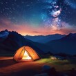 © Amli - tranquil wilderness escape glowing tent at twilight majestic mountain silhouettes starry sky