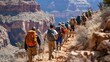 © mirifadapt - hikers leading a group of novices on a guided trek