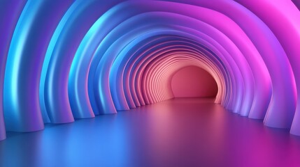 Wall Mural - A long tunnel with a pink and blue color scheme. The tunnel is illuminated with neon lights. The tunnel appears to be a part of a futuristic or sci-fi setting