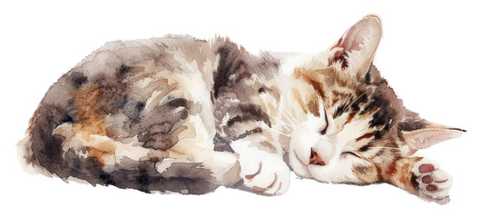 Poster - PNG Watercolor cat sleeping peacefully