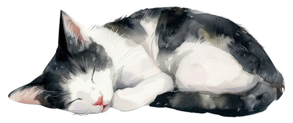 Sticker - PNG Sleeping watercolor cat illustration