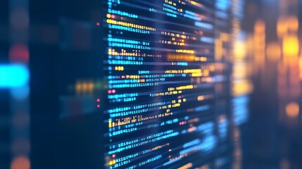 Wall Mural - 3D rendering of computer abstract screen background. Coding programming developing typing script source languages symbols project data software engineering IT technology.