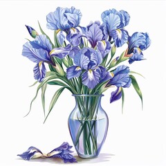 Wall Mural - 
irises in a vase on the table illustration on a white background