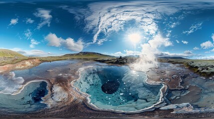 Sticker - Explore the natural wonders of Iceland in 3D, with geysers, waterfalls, and the stunning landscapes of this unique island nation.