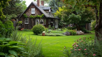 Canvas Print - Explore the seasonal maintenance routines of a suburban family house. Write about landscaping tasks, home inspections, and how seasonal upkeep ensures comfort 