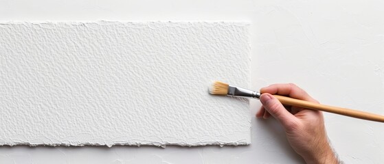 Wall Mural -  A person holds a brush, applying white paint to a white wall