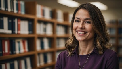 Wall Mural - Smiling Woman at Work in a Legal Library