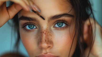 Wall Mural - Woman putting on mascara, makeup routine